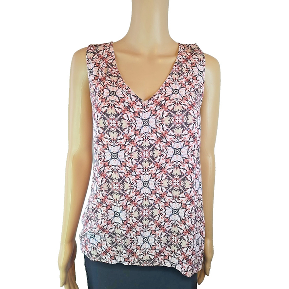 Liverpool S Sleeveless V-Neck Blouse Lightweight Printed Coral Gray Top - Picture 3 of 8